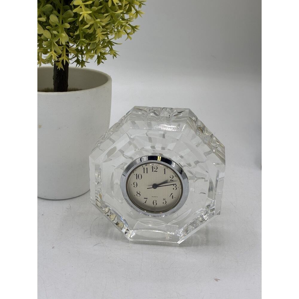 Waterford Crystal Octagonal Desk Clock 3" x 3" Small Paperweight Clock Ireland